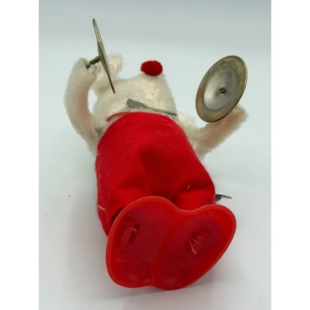 Vintage Wind Up Cymbal Dog Toy Plush Mechanical Clapping Toy Works